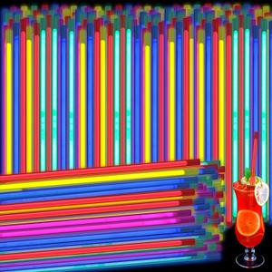 150 Pcs Glow in the Dark Straws Glow Stick Plastic Assorted Colors Straws Neon Party Supplies for Cocktail Drinks, Bars, Restaurants Weddings Birthdays