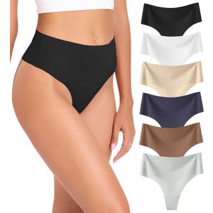 Wealurre Womens Underwear High Waisted Seamless Thongs for Women Breathable No Show Panties for Ladies 6 Pack (Large)