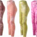 4 Pack Girls Printed Leggings Soft Yoga Pants Kids Tie-Dye Leggings (10-12 Years, Multicolor 10)