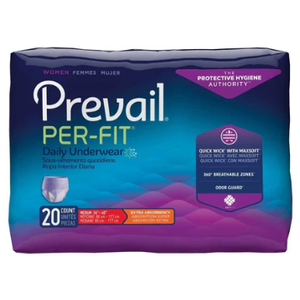 Prevail Per-Fit Daily Protective Underwear, Unisex Adult Disposable Adult Diaper for Men & Women, Extra Absorbency, Medium, 20 Count Bag