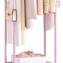 Kaitiemoo Heavy Duty Clothing Rack with Wheels,Modern Garment Rack with 3 Metal Shelves, 71.8Inches Display Rack for Hanging Clothes, Hanging Rod for Small Space,Pink