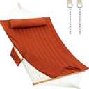 CHULIM Outdoor Double Hammock with Hardwood Spreader Bars, Large Rope Hammock with Polyester Pad and Pillow, 475 LBS Capacity for 2 Person Patio Backyard Poolside - Terracotta