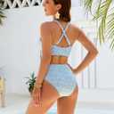 Blooming Jelly Women Embroidery Print High Waisted Bikini Sets V Neck Tummy Control Bathing Suit Two Piece Curvy Swimsuits (L)