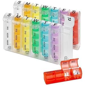 Weekly Pill Organizer - (Pack of 2) Pill Planners for Pills & Vitamins Each Day Week, Four Times-a-Day Medication Reminder, Easy to Read AM/PM Compartments Monday to Sunday for Travel & Purse