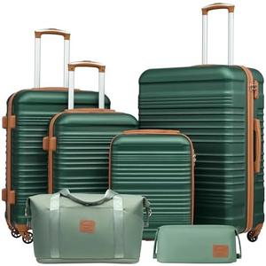 Coolife Luggage Set 3 Piece Luggage Set Carry On Suitcase Hardside Luggage with TSA Lock Spinner Wheels(Dark Green, 6 piece set)