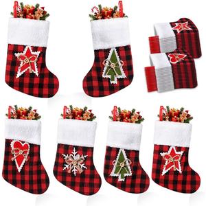 TWSANTAMAS 36 Pack Mini Christmas Stockings, 7 Inch Red Buffalo Plaid, Hanging Decorations for Fireplace Mantel, Home Holiday Decor