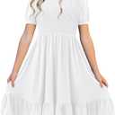 storeofbaby Girls Casual Dress Summer Puff Short Sleeve Smocked Ruffle Dresses (6-7 Years)