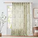 jinchan Linen Floral Curtains Extra Wide for Patio Sliding Glass Door Room Divider Curtain for Living Room 96 Inch Length Farmhouse Peony Green Printed Curtain Set 1 Panel