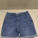luvamia Jean Shorts for Women High Waisted Trendy Mid Thigh Long Cuffed Hem Stretchy Denim Shorts Casual Summer Jorts (Blue, L)