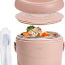 COOK WITH COLOR 40W Round Lunch Box, Portable Food Warmer, 1.1L Capacity, Stainless Steel Liner, Dusty Rose