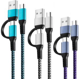 USB C to C Cable, 60W 3 Pack Fast Charging Cords 6ft QC & PD 2-in-1 USB-A/C to Type C Charger Cord Compatible with Samsung Galaxy S21 S10 S9 Note20, MacBook Pro 2020/2019