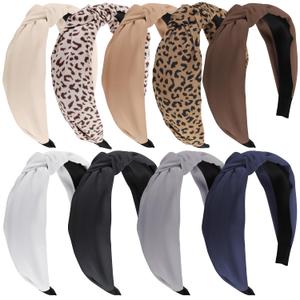 Funtopia Headbands for Women, 9pcs Fashion Knotted Headband Leopard Print Knot Hairband, Cute Wide Headbands for Women Girls Hair Accessories Set(Brown Black White) (Multicolor)