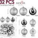 Christmas Ornaments for Xmas Trees,Silver Shatterproof Christmas Ball Ornaments (32 pcs)