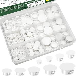 Tanbupu 200Pcs 9 Sizes Nylon Plastic Hole Plugs 1/5" 1/4" 5/16" 3/8" 1/2" 5/8" 3/4" 7/8" 1"Round Hole, Flush Type Panel Knockout Locking Plugs,Screw Covers for Furniture Cabinet Insert End Caps(white)