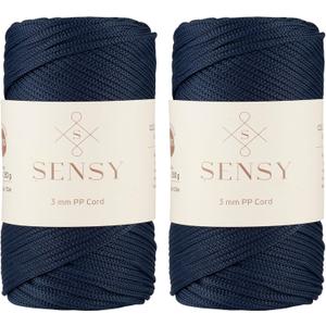 Sensy Premium 3mm 131 Yards Polyester Rope 100% Polypropylene Cord Macrame Cord 3mm Crochet Bag Cord Macrame Rope Crochet Thread Gift for Knitter (Navy Blue) (2 Skeins)