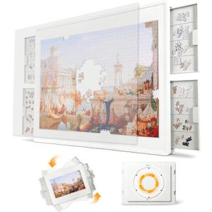 1500 Pieces Rotating Plastic Puzzle Board with Drawers and Cover, 35"x27" Portable Jigsaw Puzzle Table, Durable & Waterproof, Ideal Gift for Puzzle Lovers