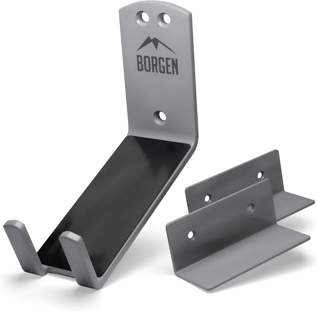 Borgen Bike Wall Mount Pedal Hook for E-Bikes, MTB & Road - Bicycle Wall Mount with Support Brackets and Wall Protection Pads, Suitable as Bike Rack Garage Bike Storage Shed and Bicycle Storage Indoor (Set of 1)