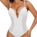 SHAPERIN Women's Backless Body Shaper Bra Faja U Plunge Low Back Thong Shapewear Tummy Control Deep V Bodysuit (Large)