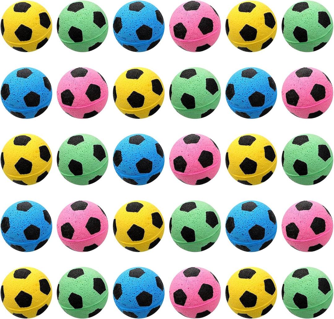 Skylety 32 Pieces Cat Soccer Balls Foam Sponge Football Cat Interactive Cats Soccer Toy Sports Ball for Kitten Pet