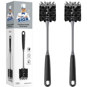 MR.SIGA Long Handle Bottle Brush, Flexible Scrub Brush for Water Bottles, Glasswares, Mugs, Black, 2 Pack