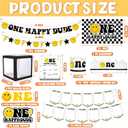 One Happy Dude 1st Birthday Party Decorations Party Supplies First Birthday Party Decoration for Boy Black and Yellow Theme Backdrop Balloon High Chair Banner Balloon Boxes Crown Poster (Selection-D)