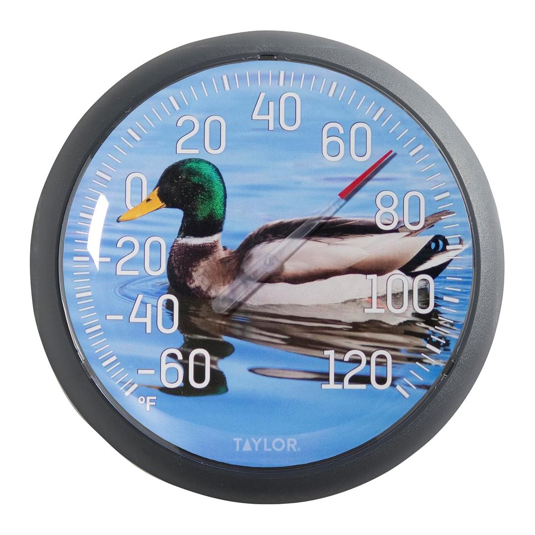 Taylor Duck Large Indoor Outdoor Dial Thermometer, Wireless Easy Read Big Numbers for Patio Pool Garden Garage Indoor Use, Weather Resistant 13.25 Inch Home Decor Outdoor Temperature Gauge, Blue