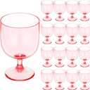 Bokon 16 Pack Plastic Wine Glasses 7.5 oz Wine Glass with Stem Reusable Unbreakable Cups Champagne Goblets Shatterproof Cocktail Drinkware for Wedding Party Indoor Drinking(Pink)