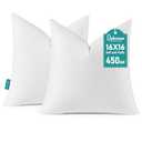 Oubonun 16 x 16 Down Feather Throw Pillow Inserts - Fluffy and Plush Odor-Free Fill - 100% Breathable Cotton Fabric for Couch Sofa Bed, White, Pack of 2