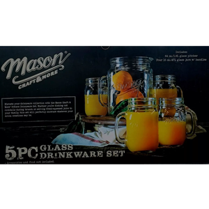New In Box Mason Jar Drink Set Of 5 Pitcher And Glasses