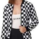 WDIRARA Women's Zip Front Plaid Print Long Sleeve Stand Collar Casual Jacket, Size M