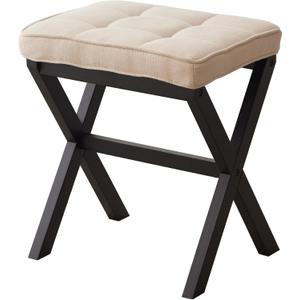 Foot Stool Small Ottoman Foot Rest Padded Foot Stool Desk for Under Office Desk Vanity Stool Bamboo Footstool Sofa Footrest Shoe Stool Small (Black Legs + Beige)