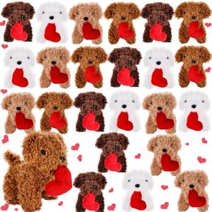 24 Pcs Valentine Mini Plush Dogs 5.5 inches Puppy Dog with Filled Heart Dogs Stuffed Animal Keychain Soft Toy Party Favor for Valentine Goodie Bag Birthday Party Gift, 4 Colors