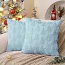 DFXSZ Christmas Tree Pillow Covers 18x18 inch Set of 2 Christmas Decoration Blue Soft Plush Faux Fur Jacquard Throw Pillows for Bedroom Sofa Holiday Festivals Winter Home Decor PTK006F18