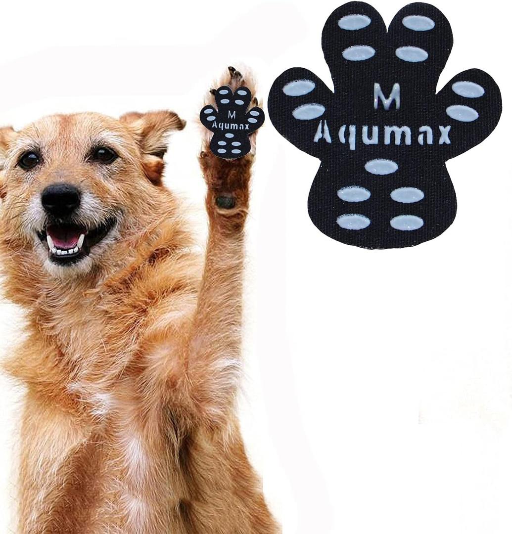 Aqumax Dog Anti Slip Paw Grips Traction Pads, Dog Feet Stickers with Stronger Self-Adhesive Paw Pad Provide Traction for Senior, Injured Dogs, 12 Sets (48 pcs) M Black