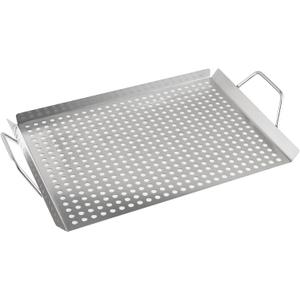 BBQ Grilling Pans,Stainless Steel Grill Grate11x14 Topper Grid Plate Grill Serving Trays With Handles Indoor Outdoor use for Meat, Vegetables & Seafood,Christmas gifts