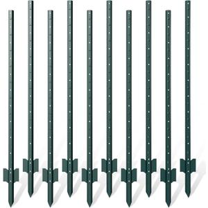 10 Pack Metal Fence Post, 6 Feet Heavy Duty Garden with U-Post, No Dig Garden Fence Stakes for Temporary Fencing, Corner Anchor