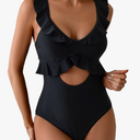 Rainlover Womens One Piece Swimsuits Tummy Control Bathing Suit Cutout High Waisted Ruffle Wrap V Neck Swimwear, Size S