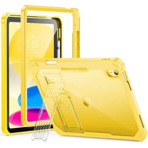 INFILAND Kids Case for iPad A16 11 inch 11th Generation,iPad 10th Generation Case 10.9 Inch, Heavy Duty Shockproof Protective Cover with Stand, Glitter Clear Cute Shell for Girls, Women (Solid Yellow)