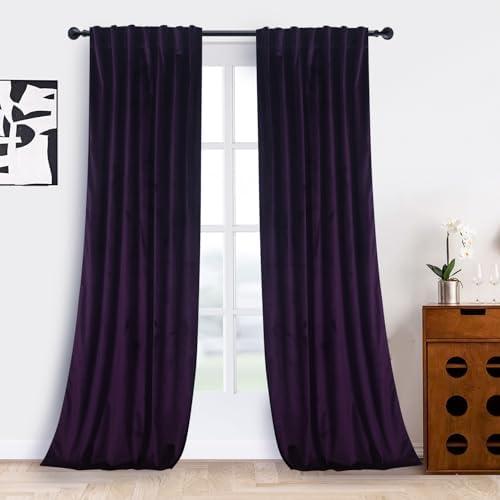 Roslynwood Luxury Soft Deep Purple Velvet Curtains 84 inches Long Back Tab Thermal Insulated Blackout Window Drapes for Living Room/Bedroom/Dining Room, W52 x L84, 2 Panels