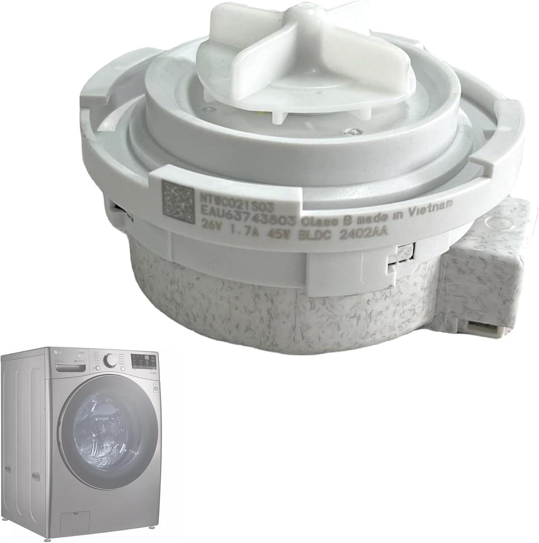 EAU63743803 NTWC021S03 Drain Motor Pump Compatible with LG Washer Drain Pump WM3400CW,WM3500CW,WM3600HVA,WM3600HWA,WM3700HVA,WM3700HWA,WM3700HRAReplace EAU63743803 NTWC021S03,DC26V 1.7A 45W