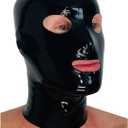 Black Latex Hood Mask,Latex Masks Full Face for Men Women,Rubber Mask Back Zipper Handmade Cosplay Costumes