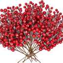 Briful 20 PCS Artificial Christmas Berry Picks, 8.7" Faux Berry Stems Spray with Glitter Paillette for DIY Crafts Wreath Garland Party Christmas Ornaments Dcor (Small-red)