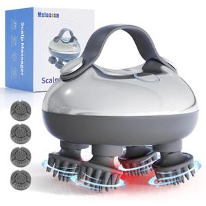 Portable Electric Scalp Massager - Rechargeable IPX7 Waterproof Heated Scalp Massager w/ 100 Kneading Nodes, 3 Speed Modes, 2 Massage Styles, 8 Claws for Scalp/Body Massage & Face Cleaning (Silver