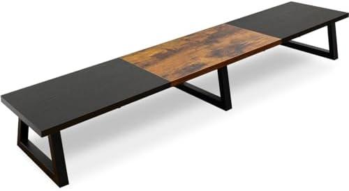TEAMIX 42 inch Large Dual Monitor Riser, Extra Long Monitor Stand Riser for 2 Monitors, Wood & Steel Desktop Riser Desk Organization Home Office (Black+Brown, 42 inch)