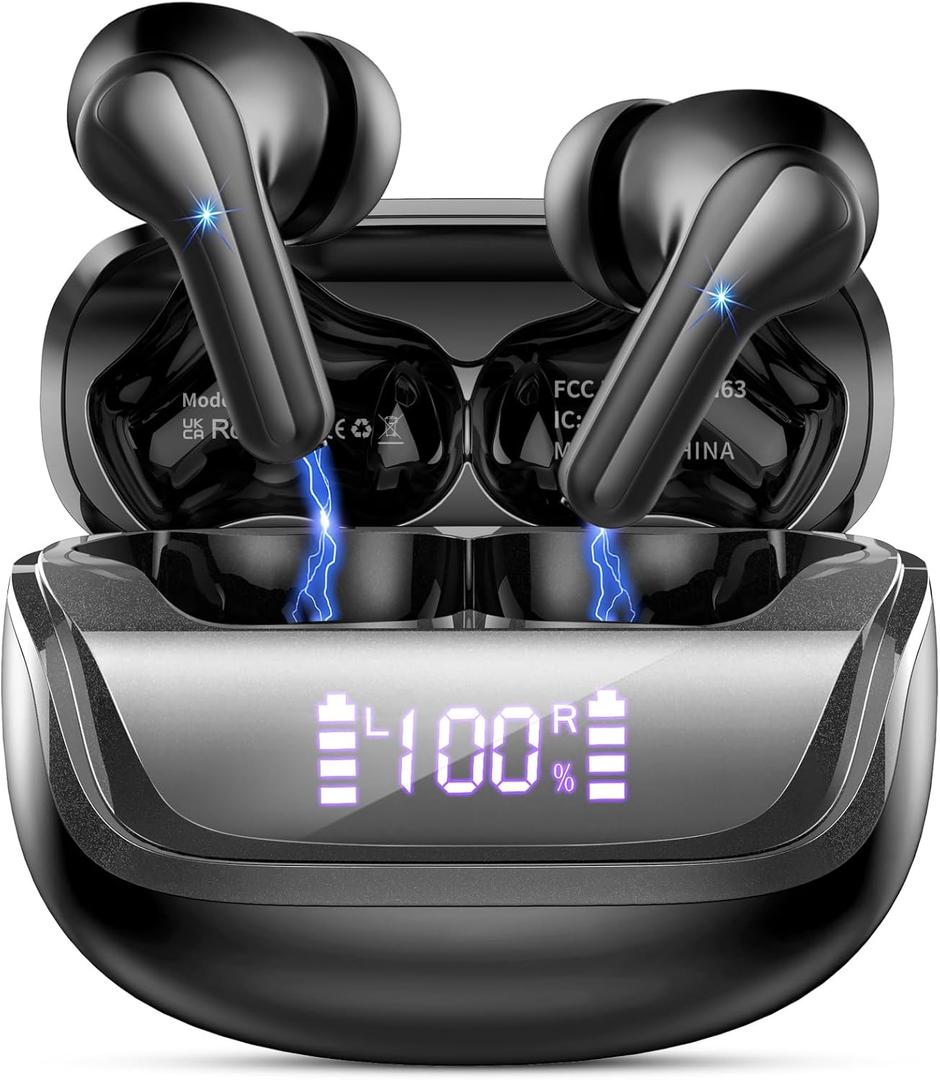 Wireless Earbuds, Bluetooth 5.4 Headphones Bass Stereo, in-Ear Earphones with 4 ENC Noise Canceling Mic, 45H Playtime LED Display Wireless Ear Buds, IP7 Waterproof Bluetooth Headphones for Android iOS