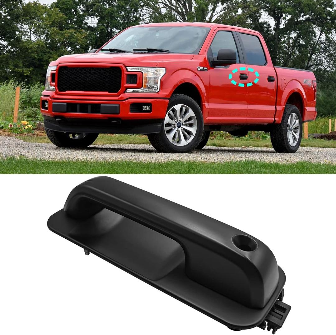 Moonlinks Compatible with 2015-2020 Ford F150 Door Handle, F150 Front Left Driver Side Exterior Door Pull Handle Replacement with Key Hole,Smooth Black(14603639/FL3Z1522405HBPTM)