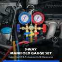 Orion Motor Tech AC Gauges, AC Manifold Gauge Set for R134a R12 R502 Refrigerant, 3 Way Car with 5FT Hoses Couplers & Adapter, Puncturing & Self Sealing Can Tap Freon Charge Kit