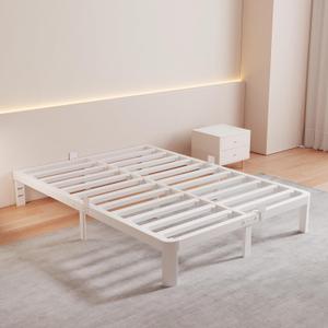 White Full Bed Frame 10 Inch, Low Full Size Bed Frame No Box Spring Needed with Mattress Stoppers, DIY Headboard, Heavy Duty Steel Support 3000 LBS, Rounded Legs, Easy Assembly, Noiseless