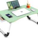 Zapuno Multi-Function Laptop Bed Table with Storage Drawer and Cup Holder, Lap Desk Stand Tray for Eating, Reading and Working (Green)