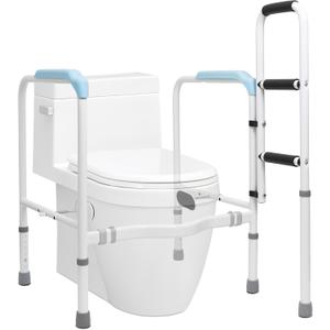 665lbs Toilet Safety Rail - Medical Grade Heavy Duty Bariatric Support Frame - No-Drill Stand Assist with Vacuum Suction Cup & Foam Handles - Adjustable Height & Width for Seniors, Post-Surgery